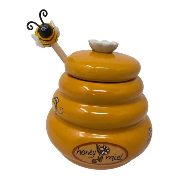 Ceramic Mini Honey Jar 140ml with Lid and Dipper Stick Retro Honey Storage Conta