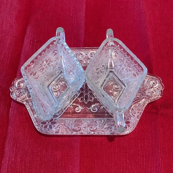 Crystal Sugar, Creamer and Tray