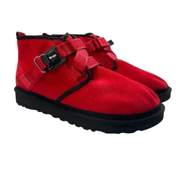 UGG Men's NWOB Neumel Snapback Red Buckle Suede Ankle Boots Size 11