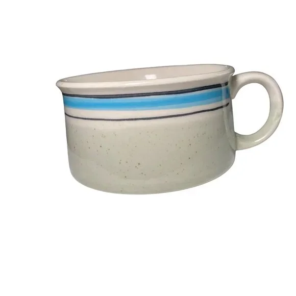 Vintage‎ Speckled Stoneware Soup Mug With Blue Stripe