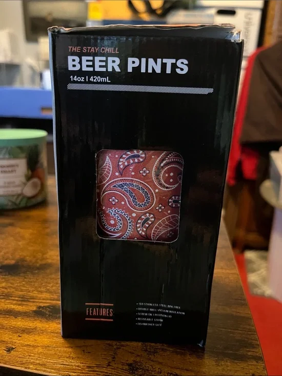 Beer Pints Stainless Steel Tumbler - Red Paisley
