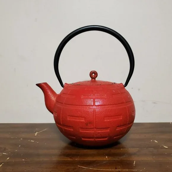 Red Cast Iron Tea Kettle Tetsubin Style‎