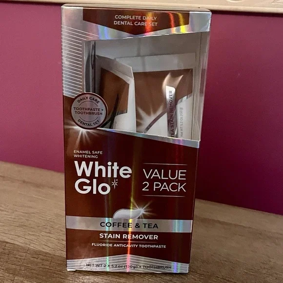 White Glo Coffee &‎ Tea Stain Removal Teeth Whitening Toothpaste Protection 2 Pk