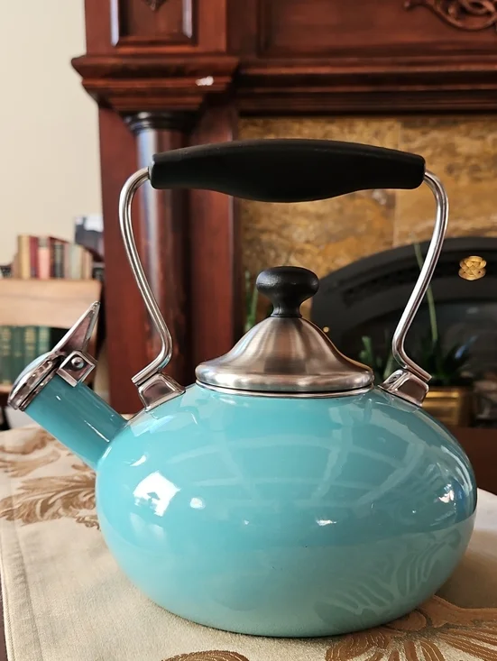 Chantal Anniversary Series Retro Whistling Tea Kettle Pastel Aqua Blue NWOT