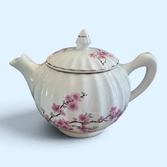 Vintage W S George Bolero Peach Blossom 22 Carat Gold Trim Tea Pot
