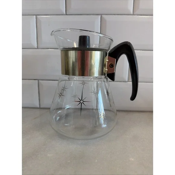 Vintage Pyrex Corning MCM Atomic Star Burst 6-Cup Coffee Pot Carafe Heatproof