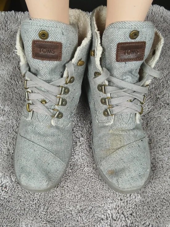 TOMS Nepal Grey Herringbone Faux Shearling Booties