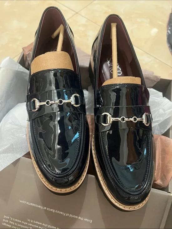 Franco Sarto Black Patent Leather Bit Loafers