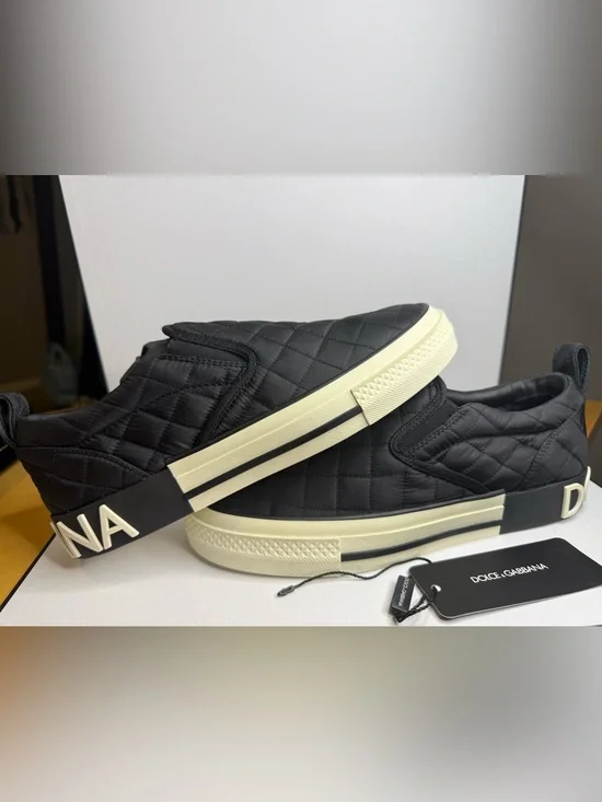 Dolce & Gabbana Quilted Slip-On Sneakers in Black and Cream