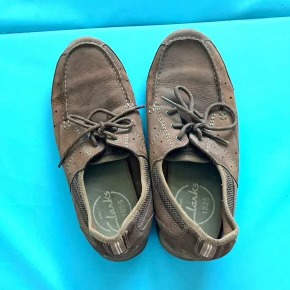 Clarks 1825 Men's Brown Leather Lace-Up Boat Shoes Comfort Rubber Sole 11.5M