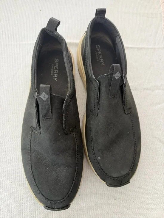 Sperry Black Slip-On Loafers with Tan Sole