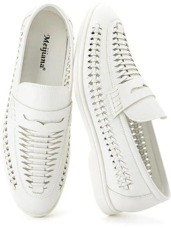 🆕Men's All White Leather Loafers Slip-On Moccasins Dress Shoes Lightweight