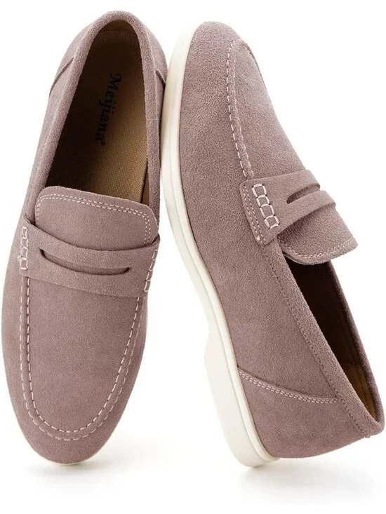 🆕Men's Pink Leather Loafers Slip-On Moccasins Suede Dress Shoes Lightweight