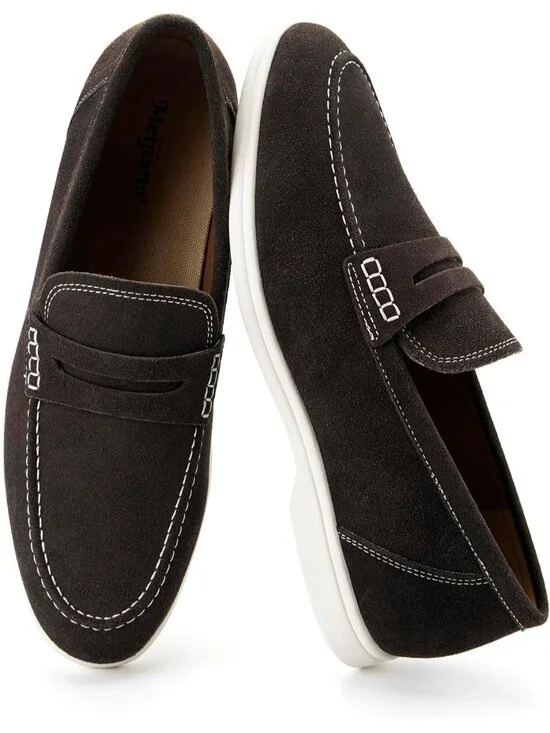 🆕Men's Brown Leather Loafers Slip-On Moccasins Suede Dress Shoes Lightweight