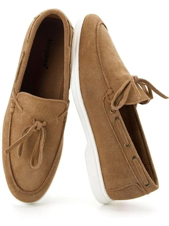 🆕Men's Brown 1 Leather Loafers Slip-On Moccasins Suede Dress Shoes Lightweight