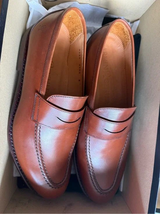 Brown Leather Penny Loafers - Smooth Slip-On Dress Shoes