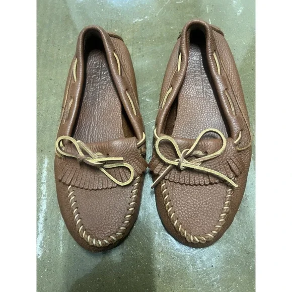 Minnetonka Moccasin Size 8 Mens Brown Pebbled Leather Driving Shoes