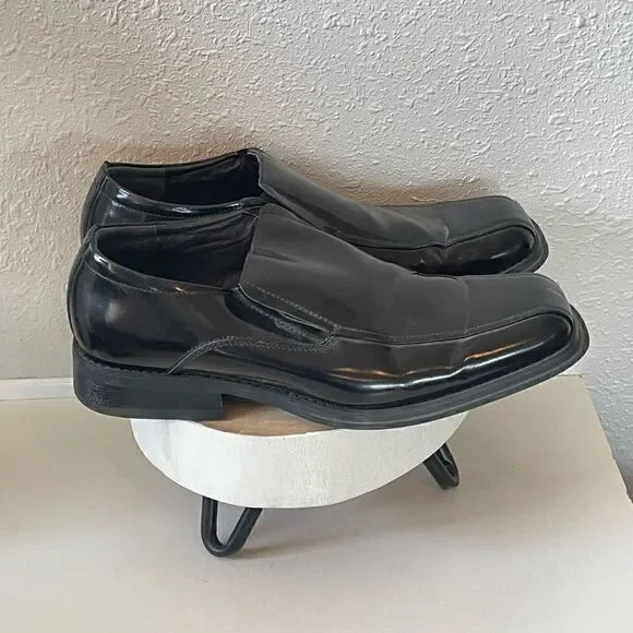 EUC Alfani Mens Black Leather Slip-On Dress Shoes Size 10M