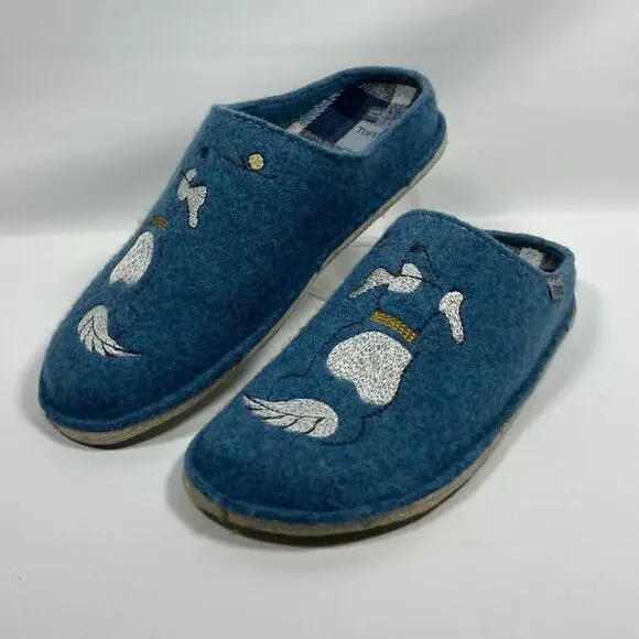 TOFEE Slippers Adult 8 Dog Wool Felt Slides Clogs Mule Slip On Blue Poland