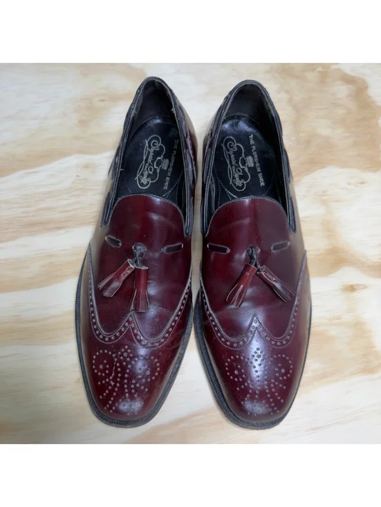 Florsheim Shoe Burgundy Wingtip Tassel Brogue Detail Leather Loafers Size US 10