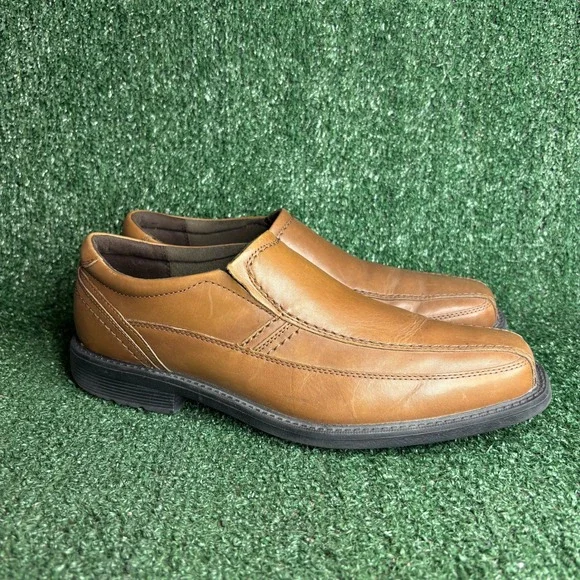 Rockport Leader BX2060 Leather Bike Toe Slip On Loafer Tan Brown Mens Sz 10 Wide