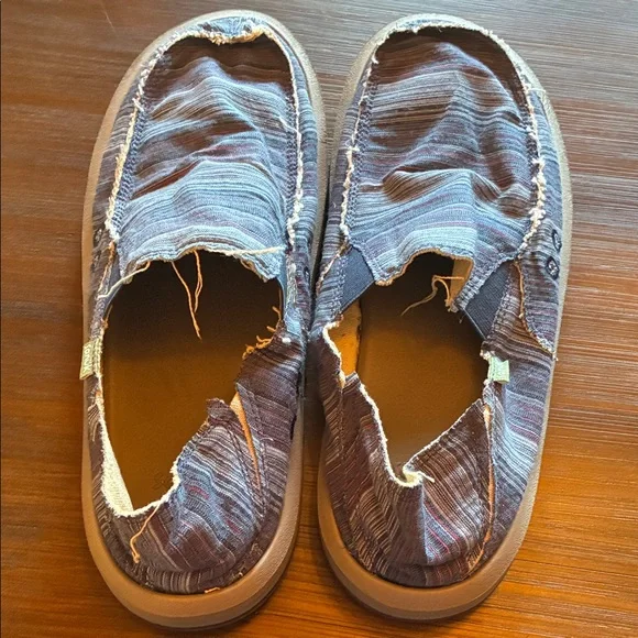 Sanuk Blue and White Casual Slip-Ons NEW
