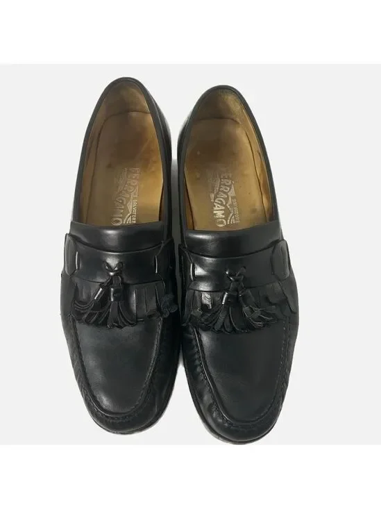 Vintage Salvatore Ferragamo Men’s Tassel Loafers 9D Black Preppy Academia