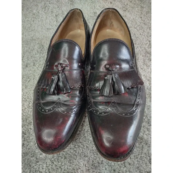 Johnston Murphy Mens Loafer Size 10  Burgundy‎ Wingtip Tassel Kiltie Dress Shoe