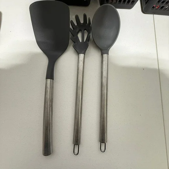 Sabatier 3pc Kitchen Utensil Set Stainless Steel Nylon Spatula Pasta Spoon Gray‎