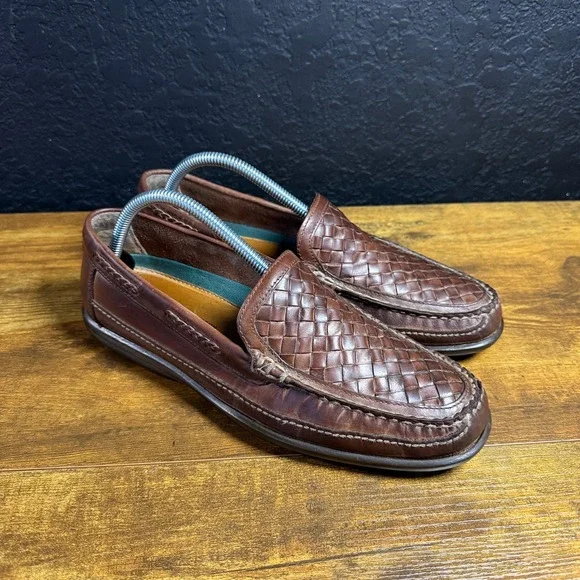 Johnston & Murphy 25-1852 Brown Woven Leather Loafers Mens 9 M