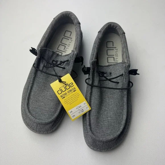 Hey Dude Wally L Stretch Mens 9 Steel Gray Slip On Shoes Loafers NWT