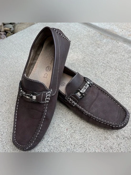 Bruno Marc Snaffle‎ Bit Micro Suede Brown Driving Loafers Santoni-03 Mens 9.5