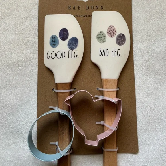 Rae Dunn Easter White/Brown Spatula‎ Set with Cookie Cutters