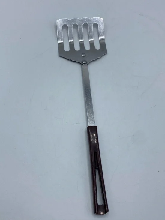 Vintage Stanhome Stainless Spatula Brown Handle Kitchen Utensil Slotted Scallop