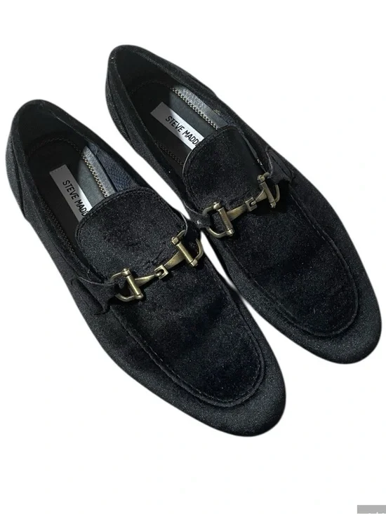 D7- Delrayy 9.5 Velvet Upper Steve Madden Men’s Black Suede Loafers w/ Metal Bit