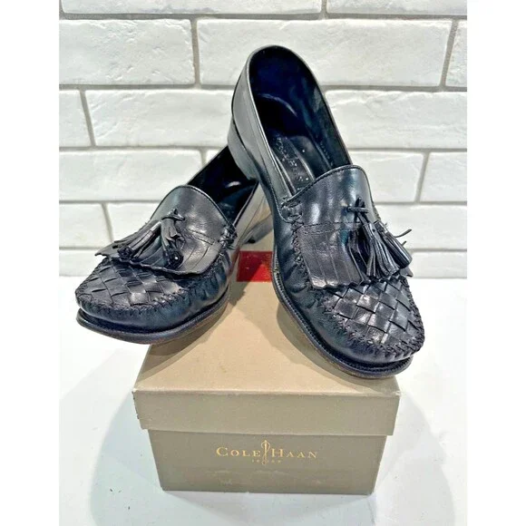 Cole Haan Mens Black‎ Braided Toe Tasseled Loafer sz 9.5D (S1627)