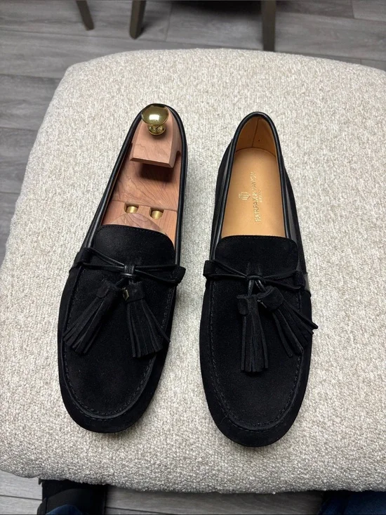 Black Suede Tassel Loafers for Men