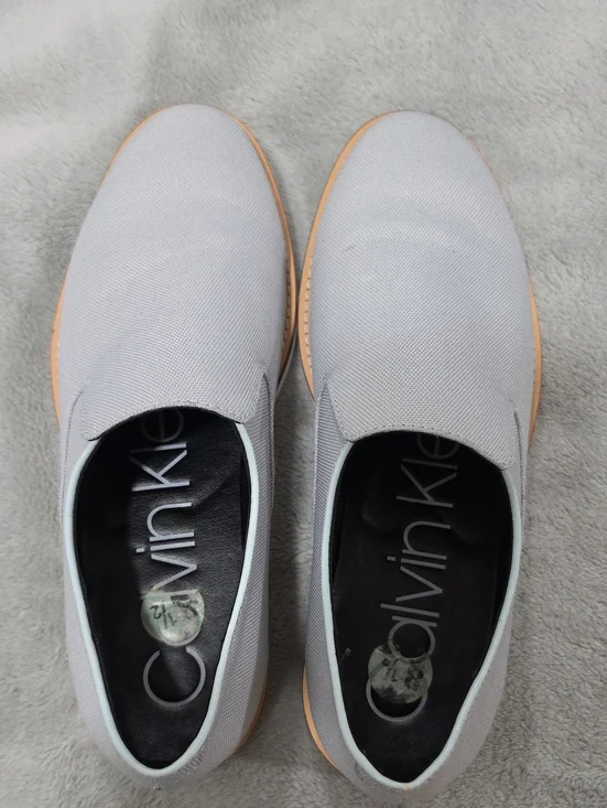 Calvin Klein Light Gray Slip-On Loafers with Tan Trim