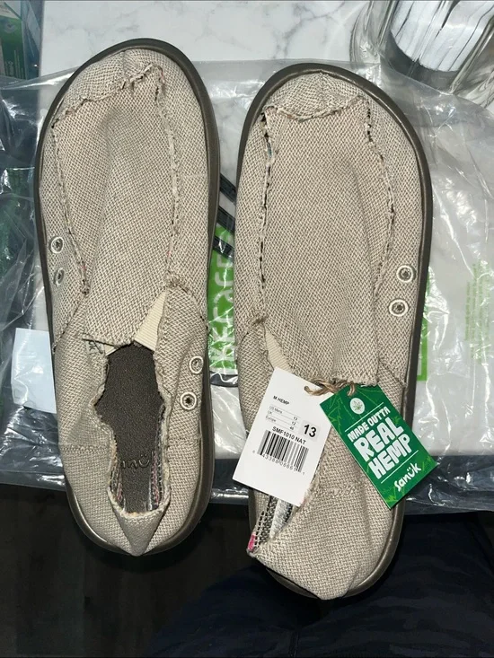 Sanuk Tan Canvas Slip-On Moccasins