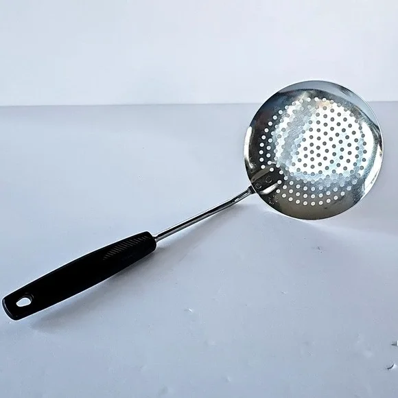 Vintage Foley USA Skimmer Spoon Chrome Plated Black Handle Retro Kitchen Tool