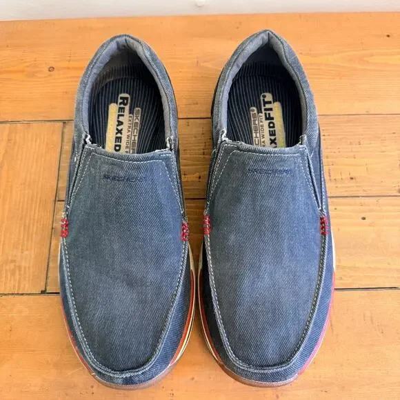 Skechers Relaxed Fit Men's 9.5 Extra Wide Slip On Loafers Canvas Canvas Shoes