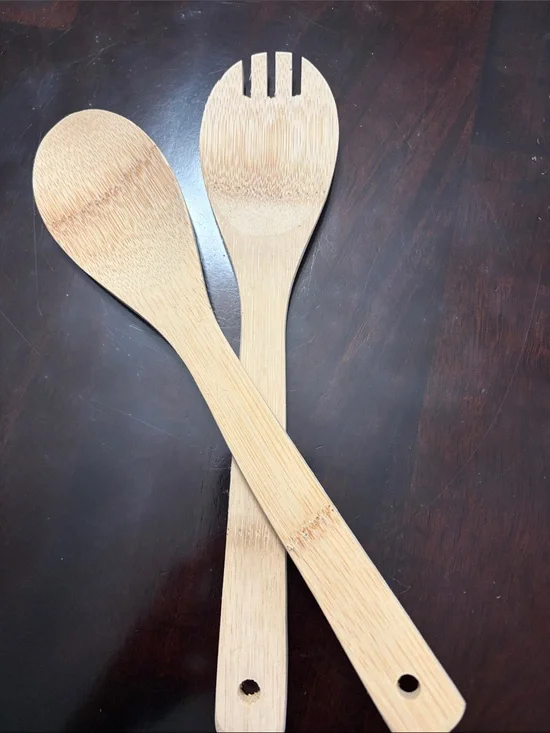 Natural Bamboo Salad Spoon and Fork Set - Unbranded