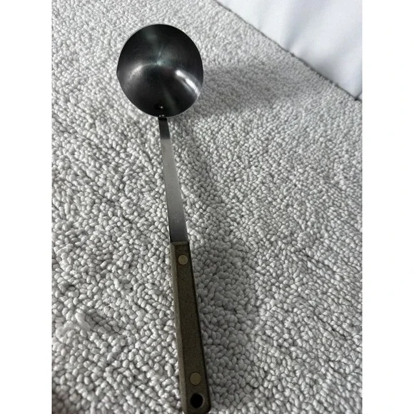 Ekco Flint Stainless Steel Soup Ladle Vintage USA Wood Look Handle 12.5 Inch‎