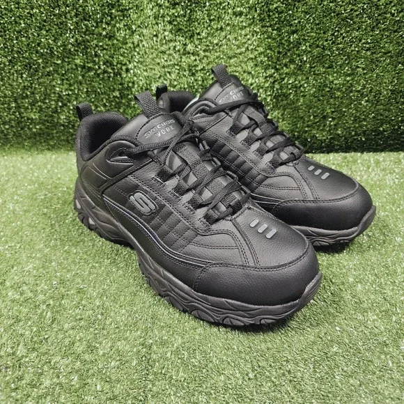 Skechers Work Soft Stride Black Leather Athletic Comfort Sneakers Mens Size 10.5