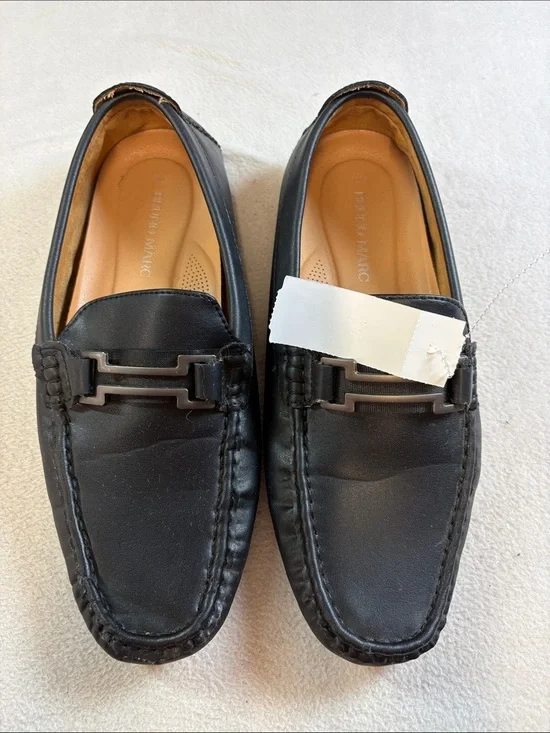 Men's Black Leather Slip-On Loafers with Metal Bit