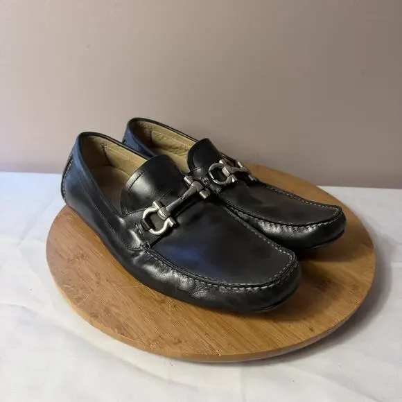 Preowned SALVATORE FERRAGAMO PARIGI Black Calf Leather Men Loafers Size 10 2E