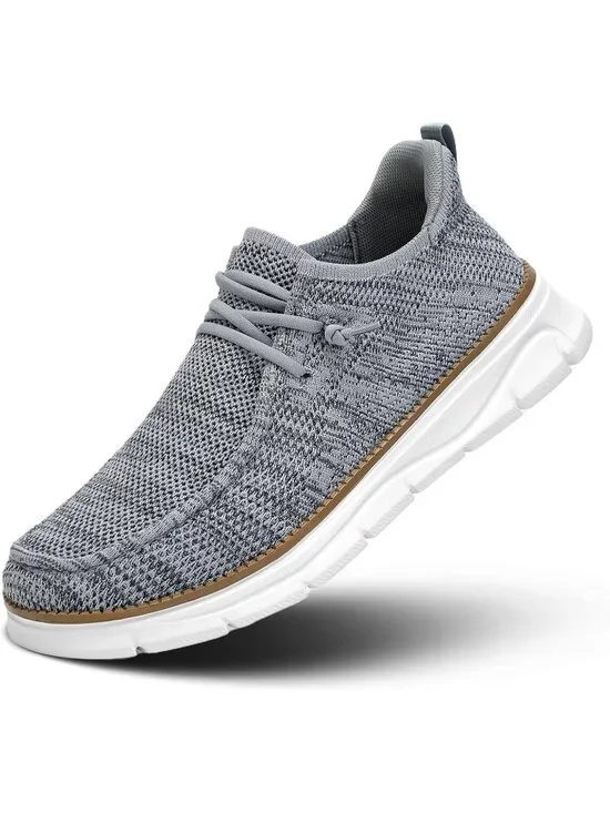 Men's Grey White Slip On Loafers Comfortable Boat Casual Walking Sneaker Shoes