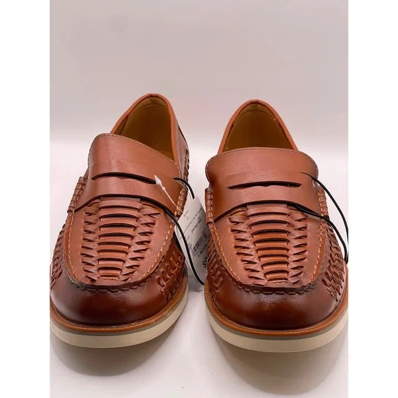 Stafford Barolo Mens Cognac Woven Leather Penny Loafers Memory Foam 11 M