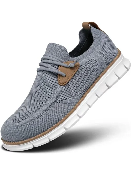Men's Grey White Loafers Slip On Walking Dress Casual Business Oxfords Sneakers