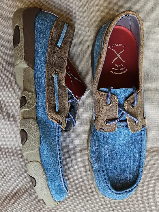 TWISTED X BOOTS Boat Shoe Driving Moc Bomber 100% Leather Denim Look Men's 10.5